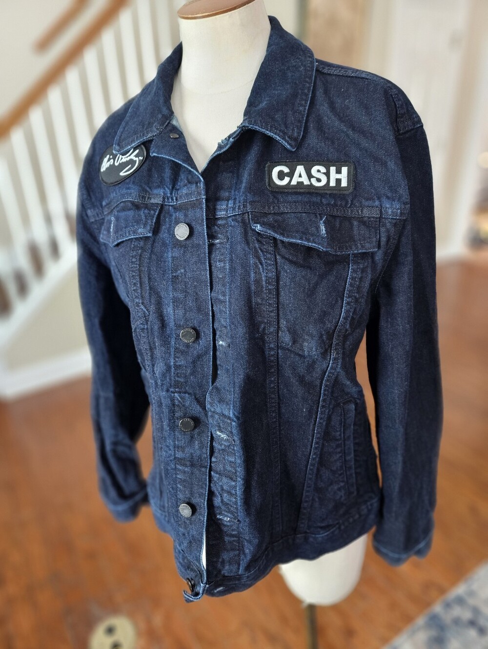 Banana Republic Dark Wash Denim Jacket With Band Patches Large